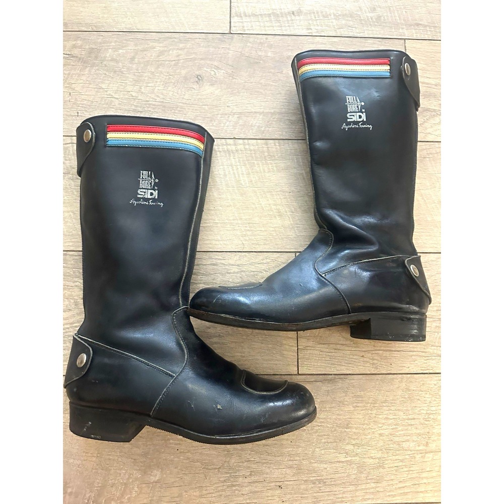 Vintage 70s Sidi Full Bore Agostini Touring Motorcycle Boots Black Leather 10 M